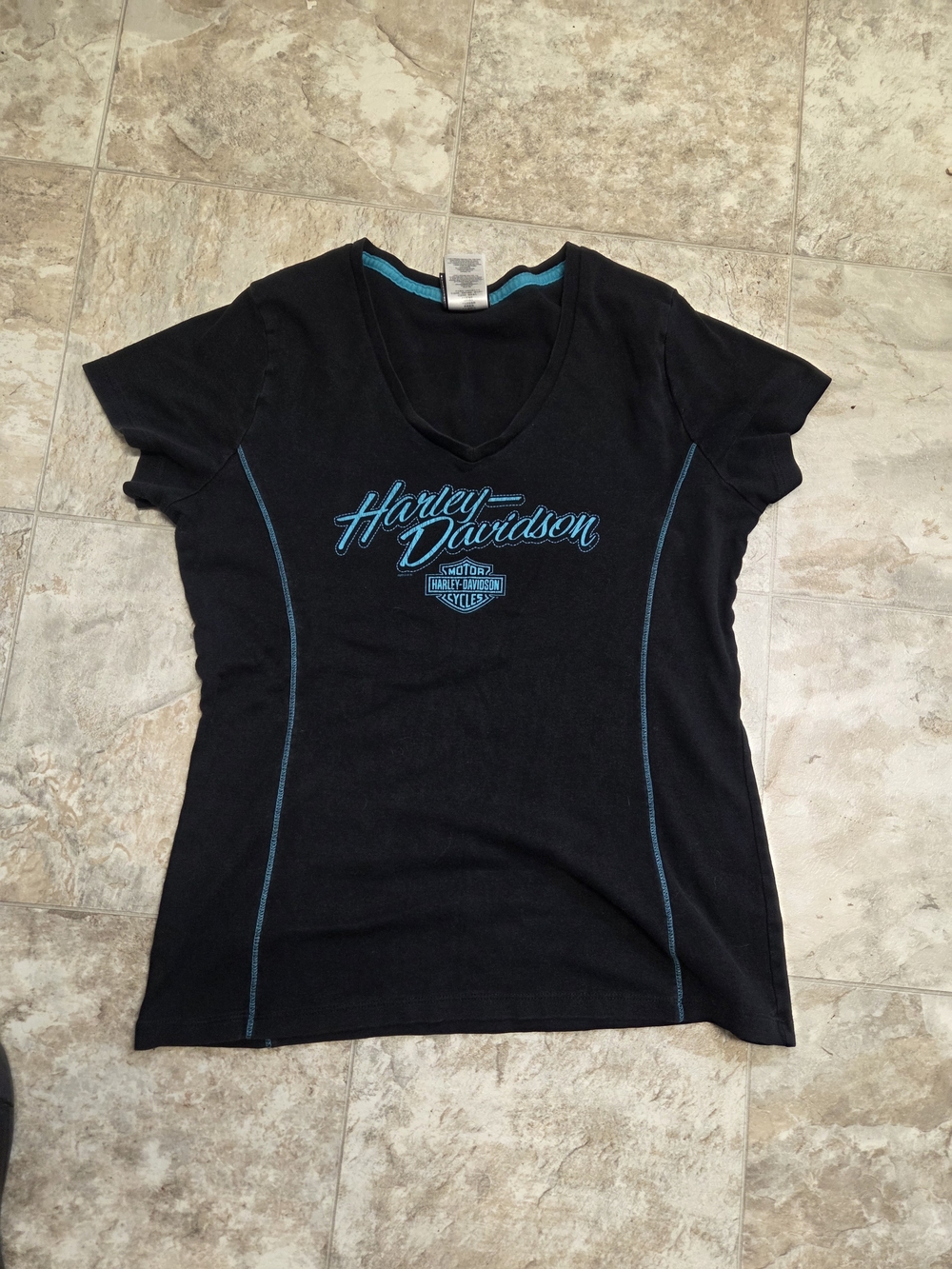 Harley-Davidson Women's Black V-Neck Logo Tee Edmonton Alberta XXL
